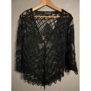 Pretty Angel Cardigan Womens Medium Black Silk Blend Sheer Lace Whimsigoth